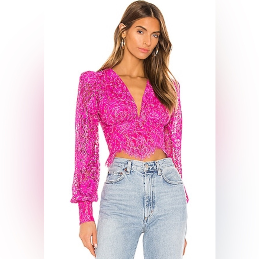NBD Merlot Lace Blouse | Magenta Pink | NWT | XS | Revolve